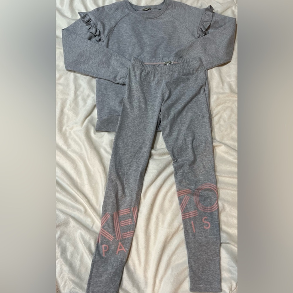 Kenzo Kids Gray Sweatshirt & Leggings Set with Pink Logo